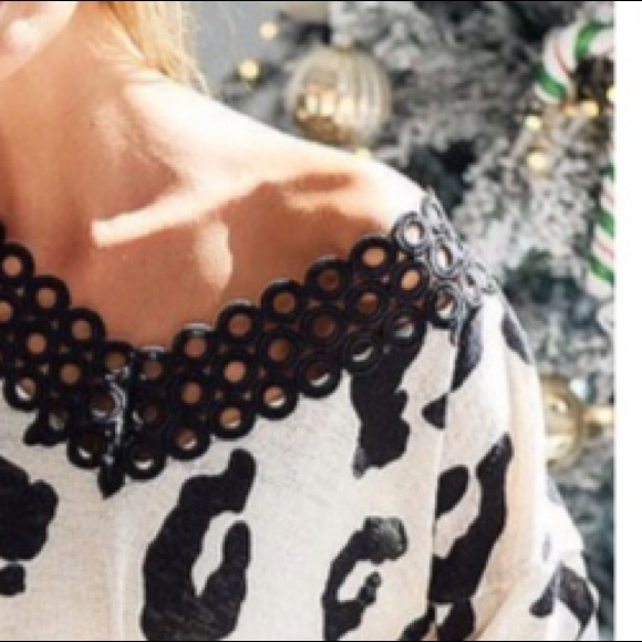 Leopard print top with black lace trim at neck.  NWOT - Picture 7 of 11